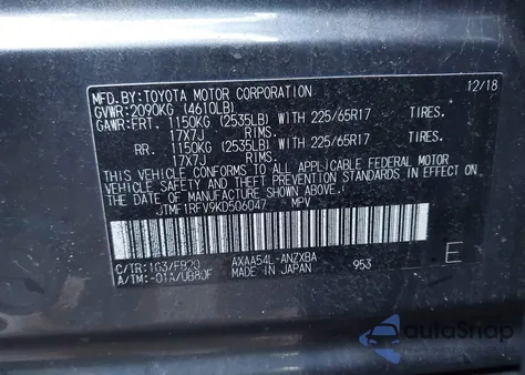 2019 Toyota Rav4 Le z USA, uszkodzony, nr VIN JTMF1RFV9KD506047